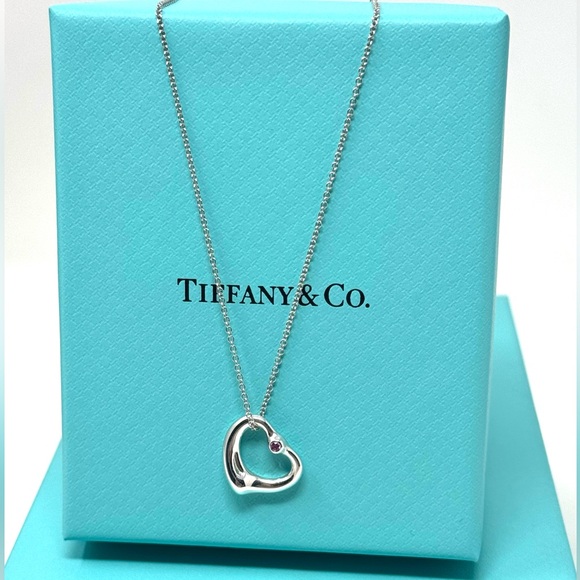 Authentic Tiffany & CO. Elsa Peretti  Pink Sapphire Open Heart Neck… - Picture 13 of 15